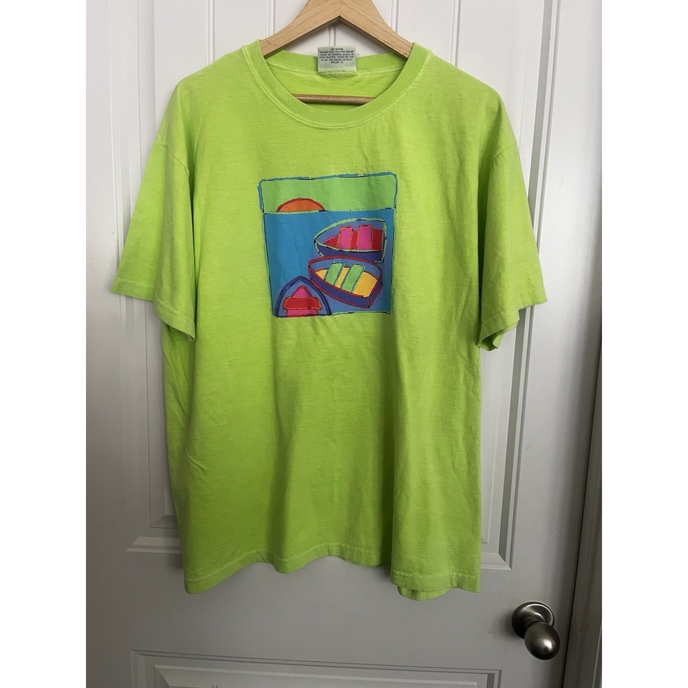 Vintage Fresh Produce Crewneck Shirt Adult XL Neon Green USA Cotton Boats 682